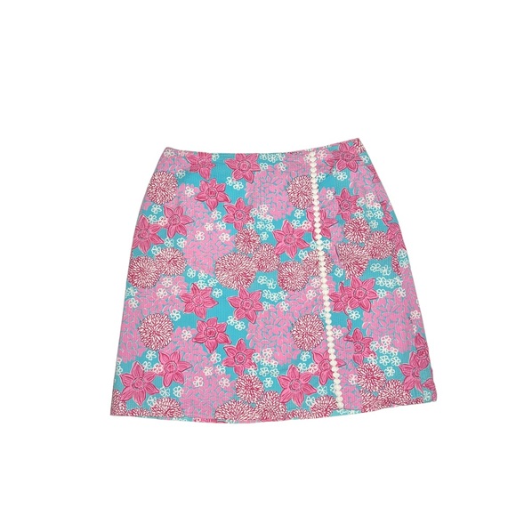 Lilly Pulitzer White label skirt.  Pink flowers against aqua background. Size 12 - Picture 13 of 16
